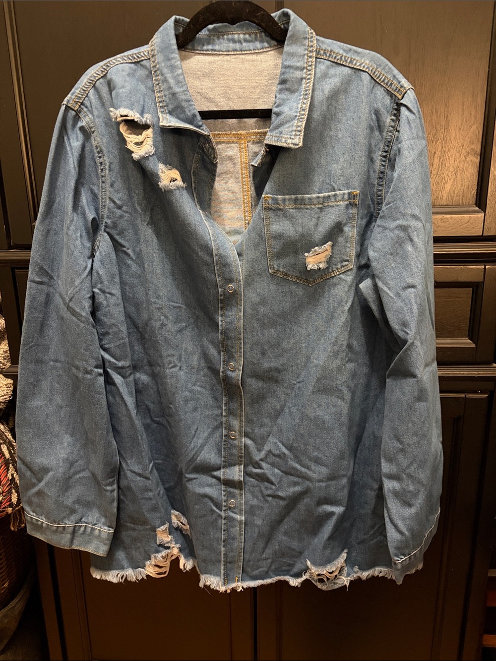 Distressed Light Blue Shacket Women